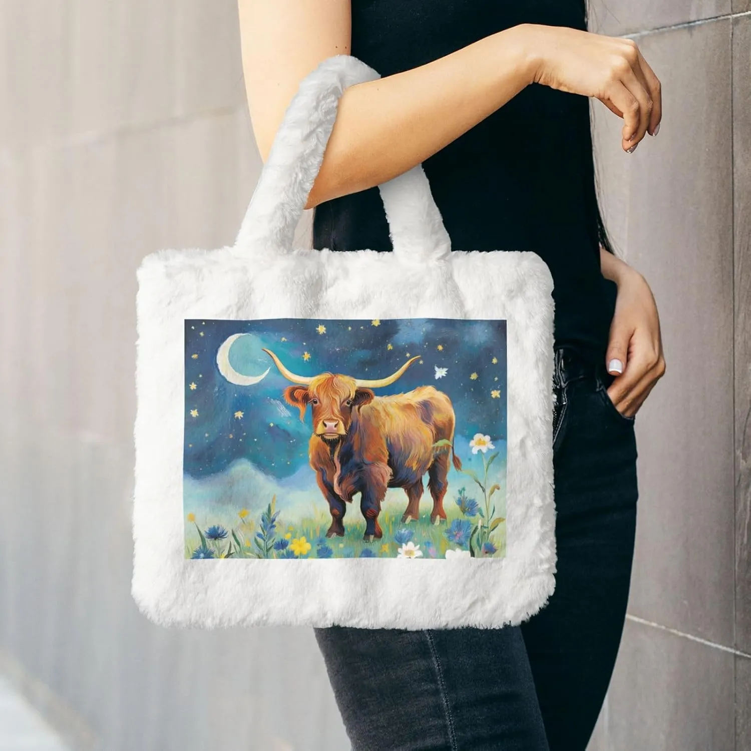 Fluffy Purses for Women Cute Fuzzy Tote Handbag Plush Shoulder Bag Faux Fur Clutch Bag