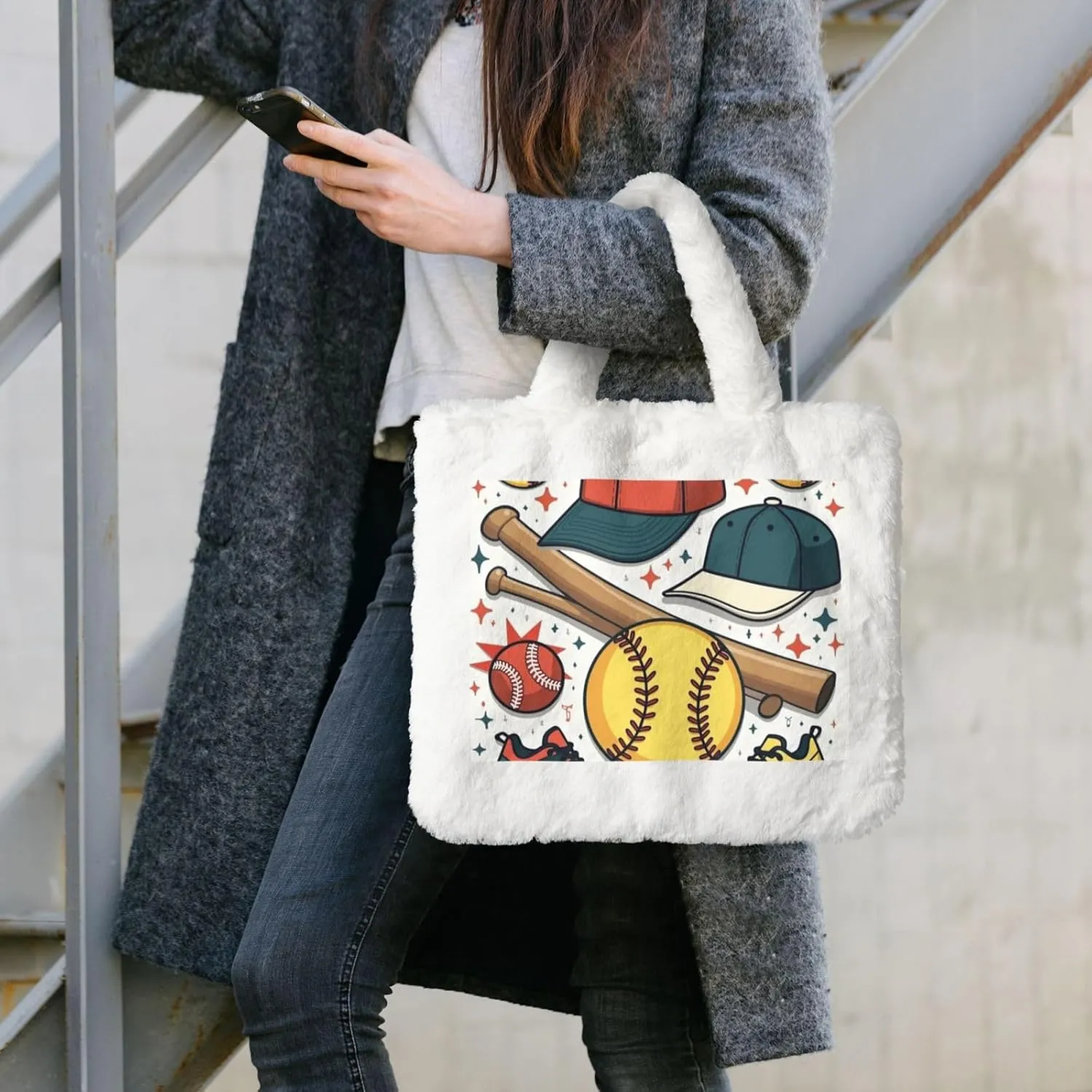 Fluffy Purses for Women Cute Fuzzy Tote Handbag Plush Shoulder Bag Faux Fur Clutch Bag