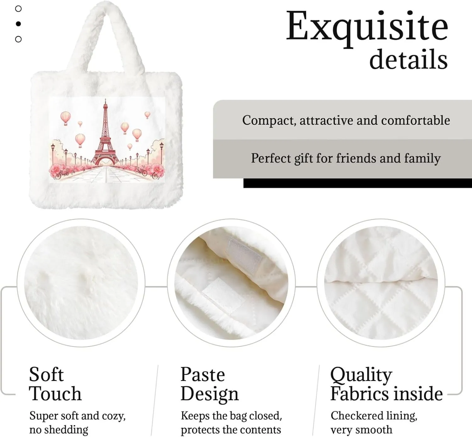 Fluffy Shoulder Bag Plush Bags Women Ladies Tote Bag Fluffy White Furry Purse Handbag for Autumn Winter