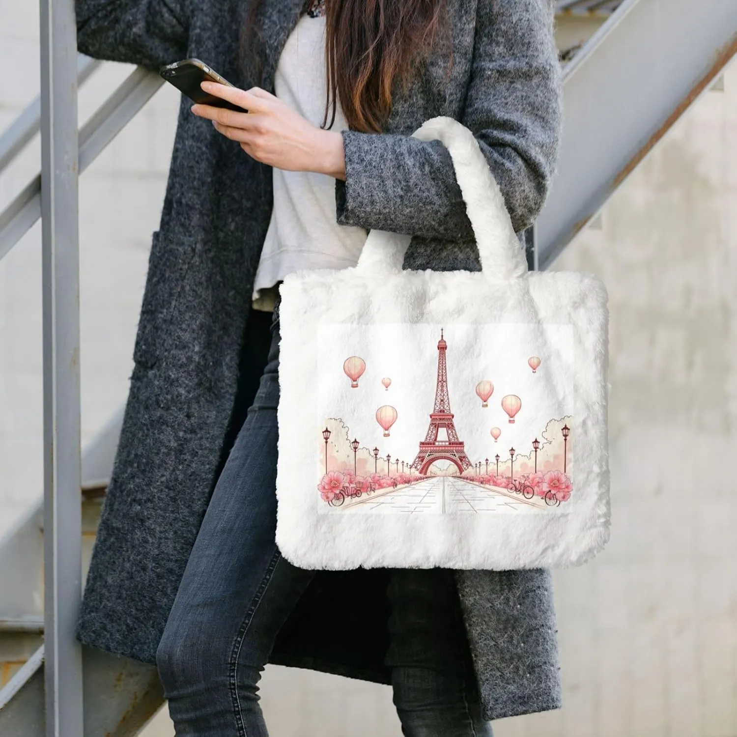 Fluffy Shoulder Bag Plush Bags Women Ladies Tote Bag Fluffy White Furry Purse Handbag for Autumn Winter