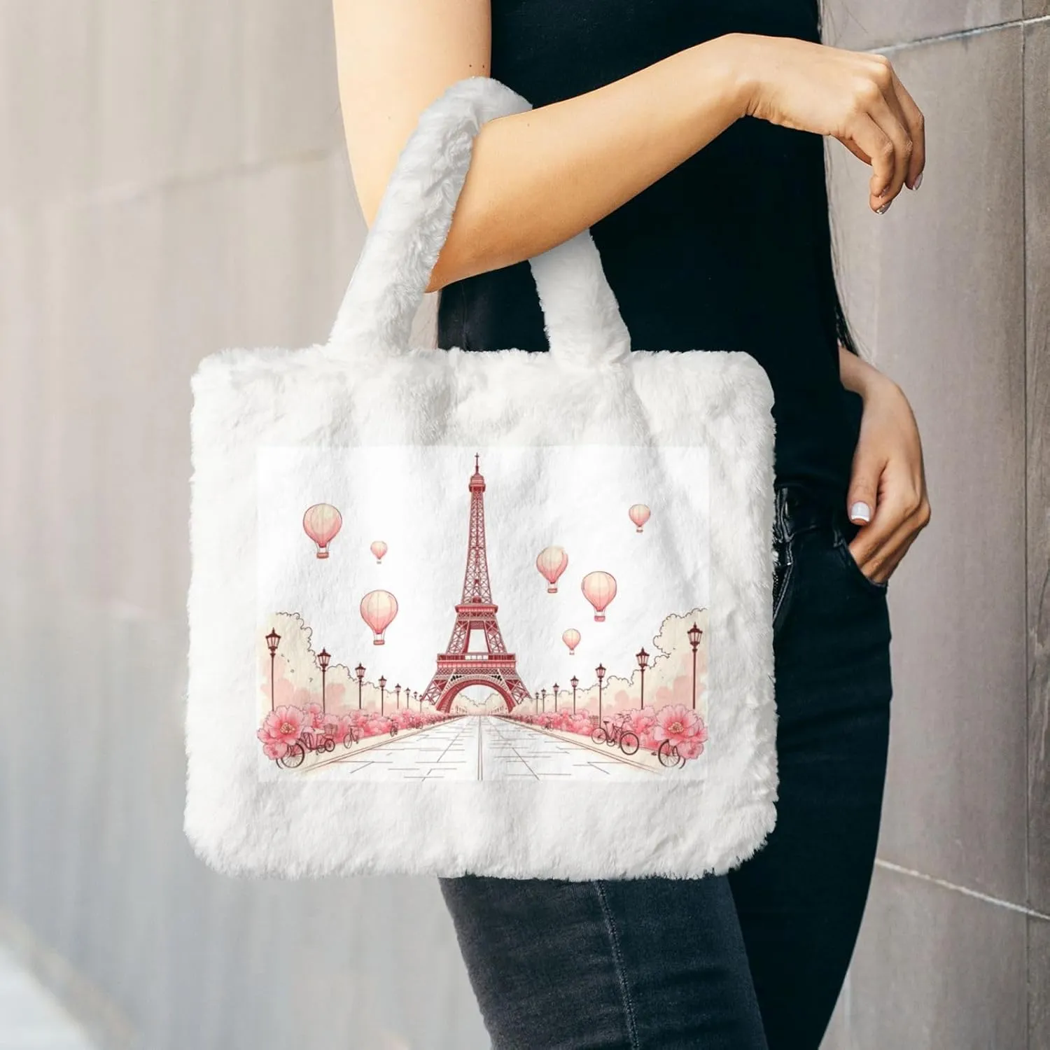 Fluffy Shoulder Bag Plush Bags Women Ladies Tote Bag Fluffy White Furry Purse Handbag for Autumn Winter
