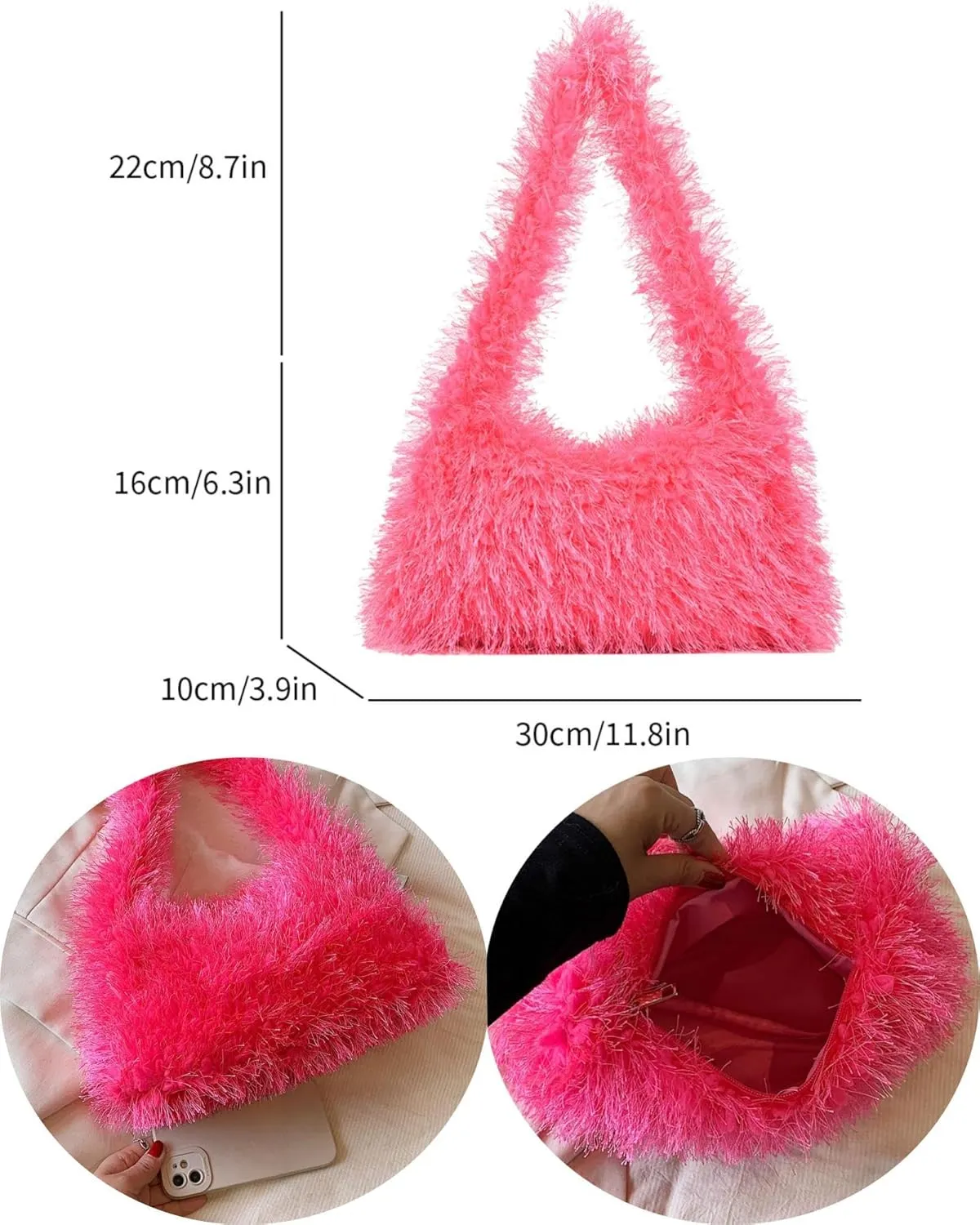 Fluffy Shoulder Hobo Bag Handbag and Purse Women Y2K Fuzzy Soft Plush Underarm Tote Bag
