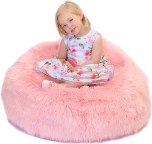 Fluffy Stuffs | Super Soft Furry Stuffed Animal Storage Bean Bag Chair Cover for Kids | Premium Plush Fur | Canvas Handle | Make Bedroom Clutter Comfortable and Fun for Children | Machine Washable