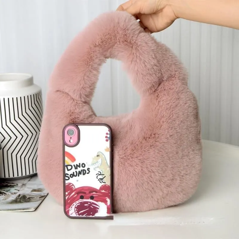 Fluffy Tote Bag, Cute Lady Plush Purse Cute Mini Handbag Plush Dumpling Bag Y2K Plush Purse