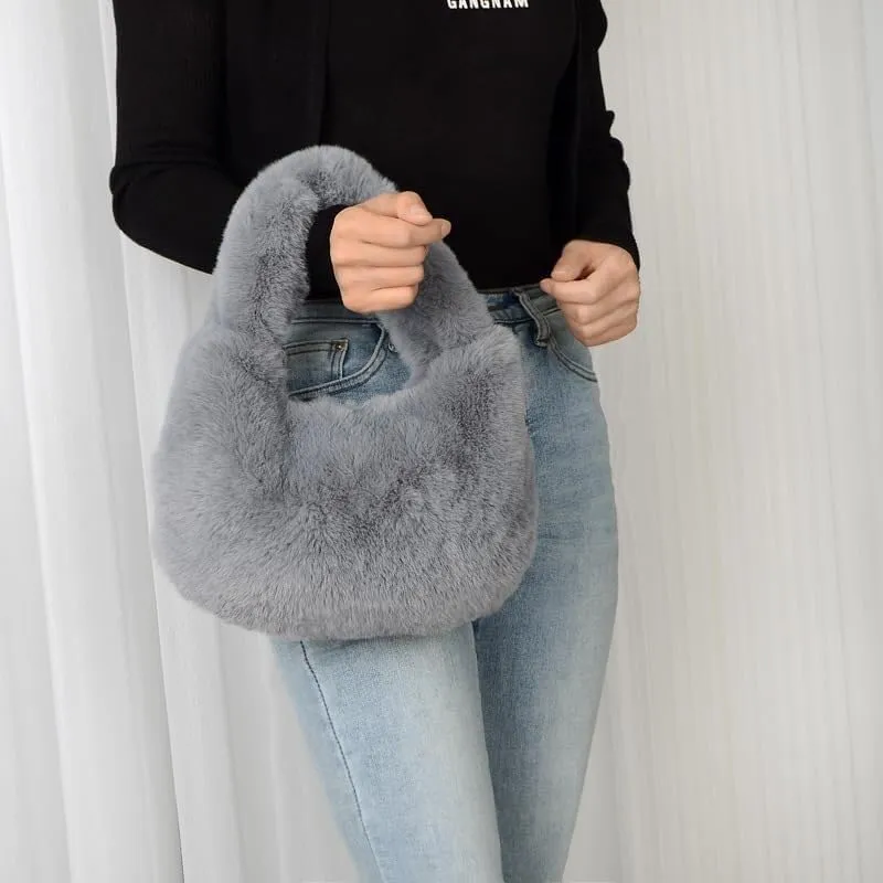 Fluffy Tote Bag, Cute Lady Plush Purse Cute Mini Handbag Plush Dumpling Bag Y2K Plush Purse