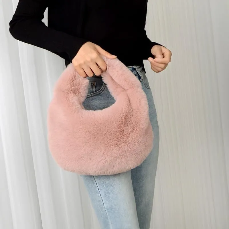 Fluffy Tote Bag, Cute Lady Plush Purse Cute Mini Handbag Plush Dumpling Bag Y2K Plush Purse