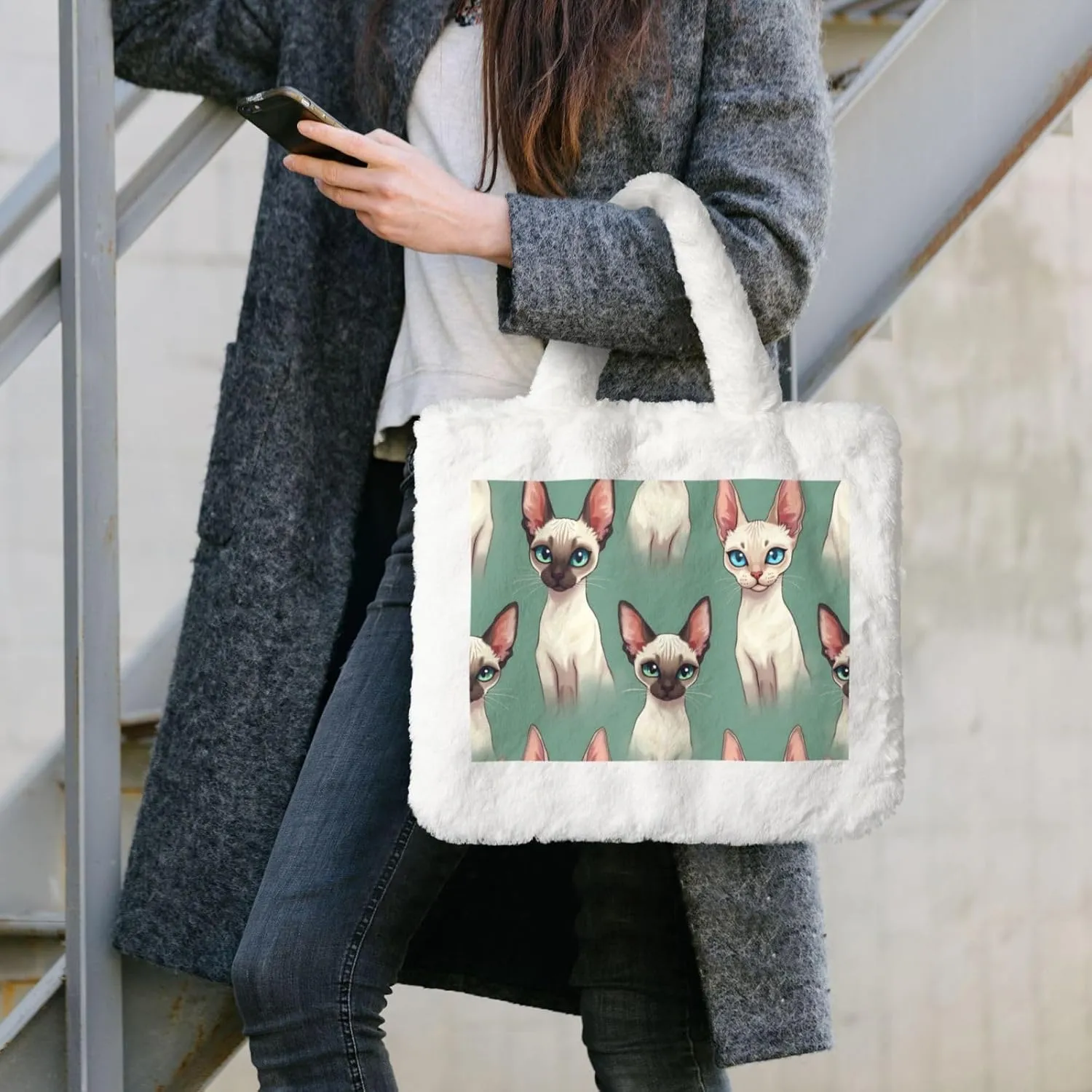 Fluffy Tote Bag for Women, Cute Fuzzy Tote Handbag Faux Fur Bag Furry Purse