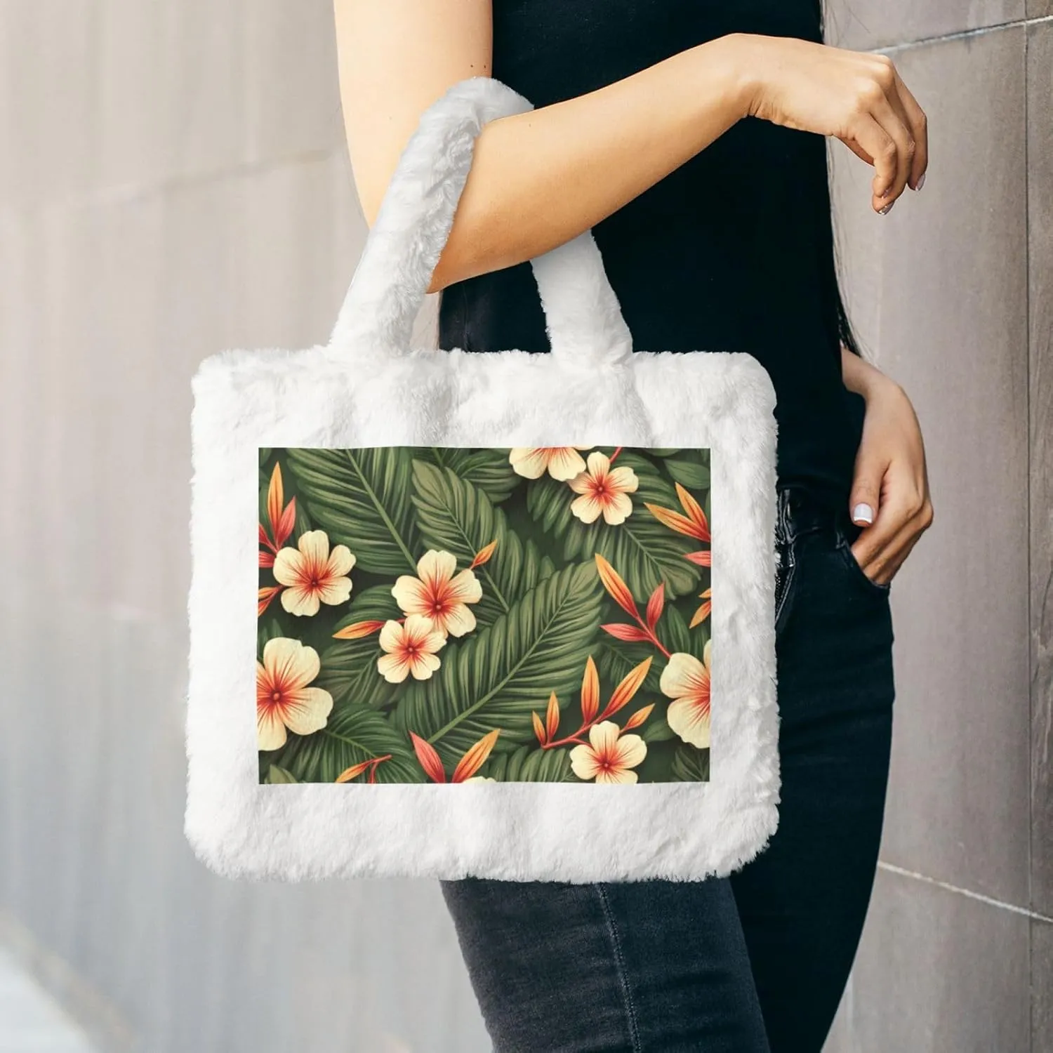 Fluffy Tote Bag for Women, Cute Fuzzy Tote Handbag Faux Fur Bag Furry Purse