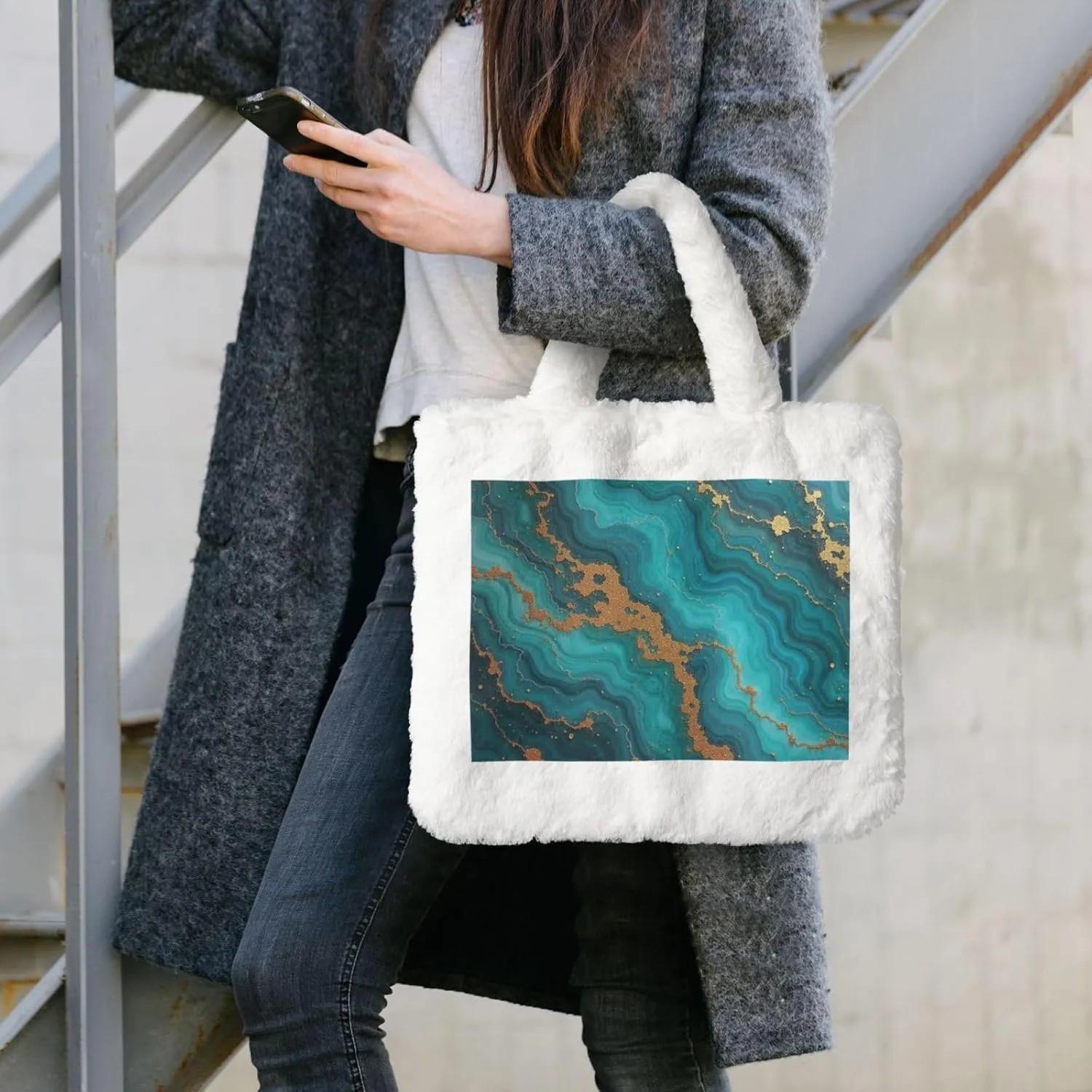 Fluffy Tote Bag for Women, Cute Fuzzy Tote Handbag Faux Fur Bag Furry Purse