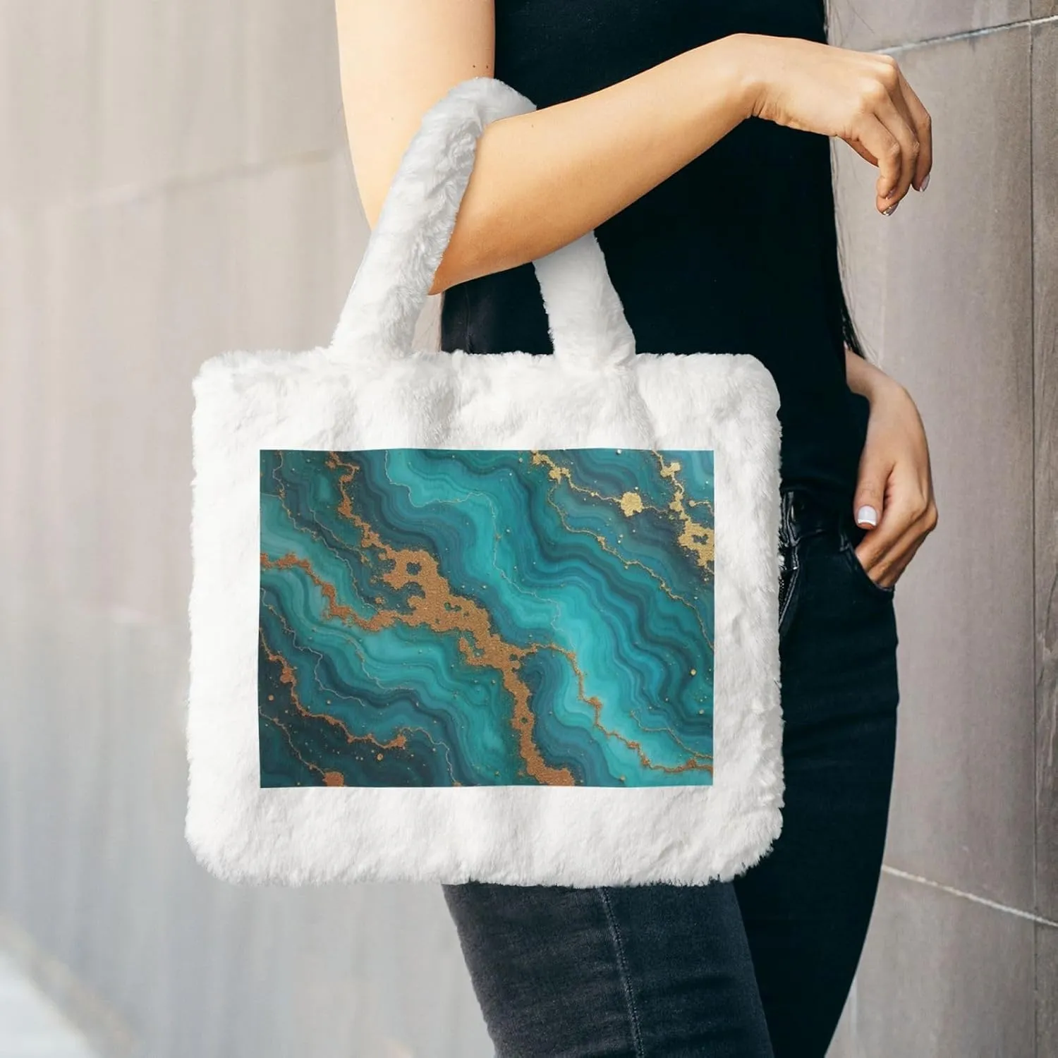Fluffy Tote Bag for Women, Cute Fuzzy Tote Handbag Faux Fur Bag Furry Purse