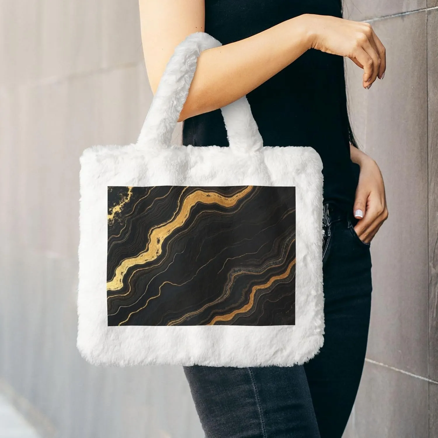 Fluffy Tote Bag for Women, Cute Fuzzy Tote Handbag Faux Fur Bag Furry Purse