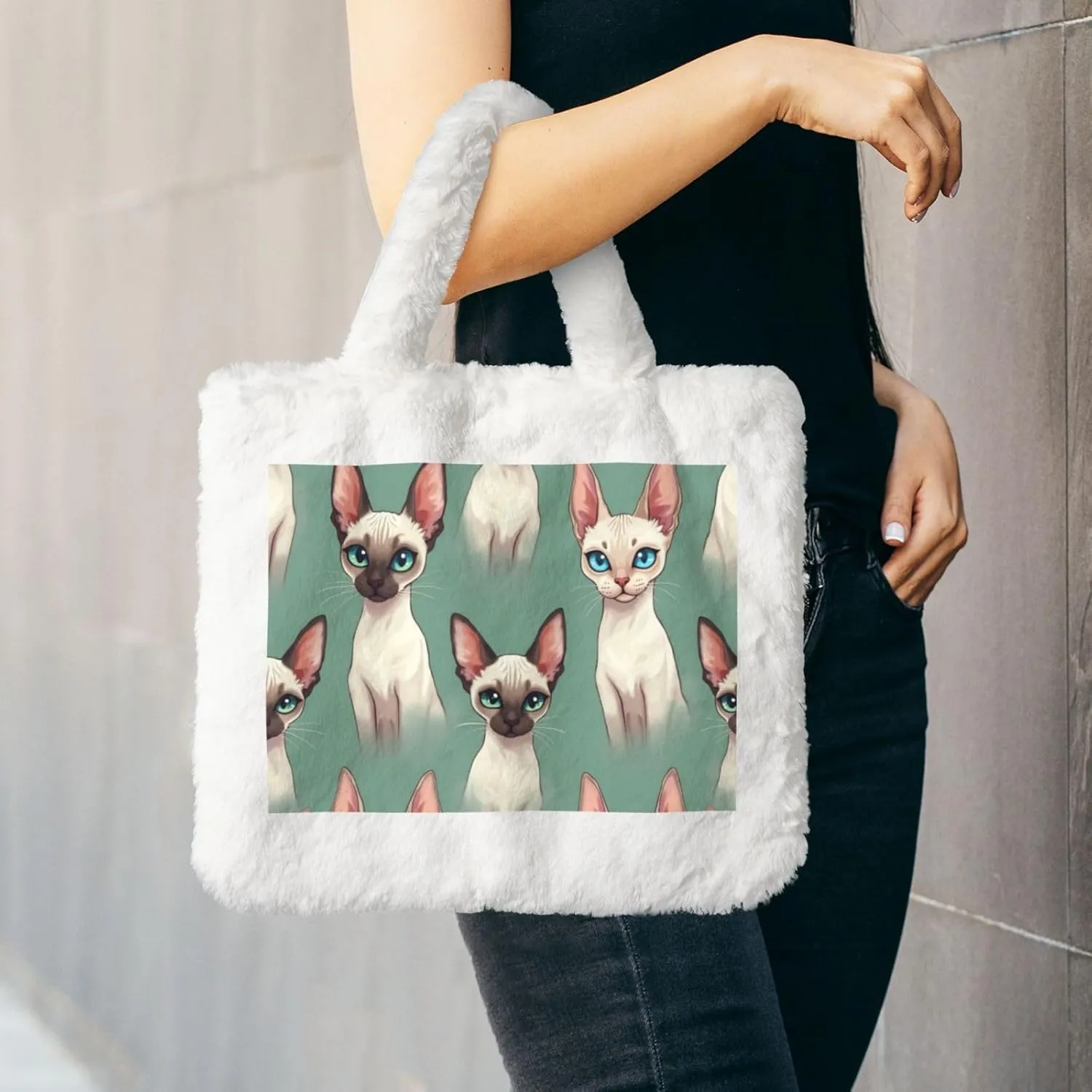 Fluffy Tote Bag for Women, Cute Fuzzy Tote Handbag Faux Fur Bag Furry Purse