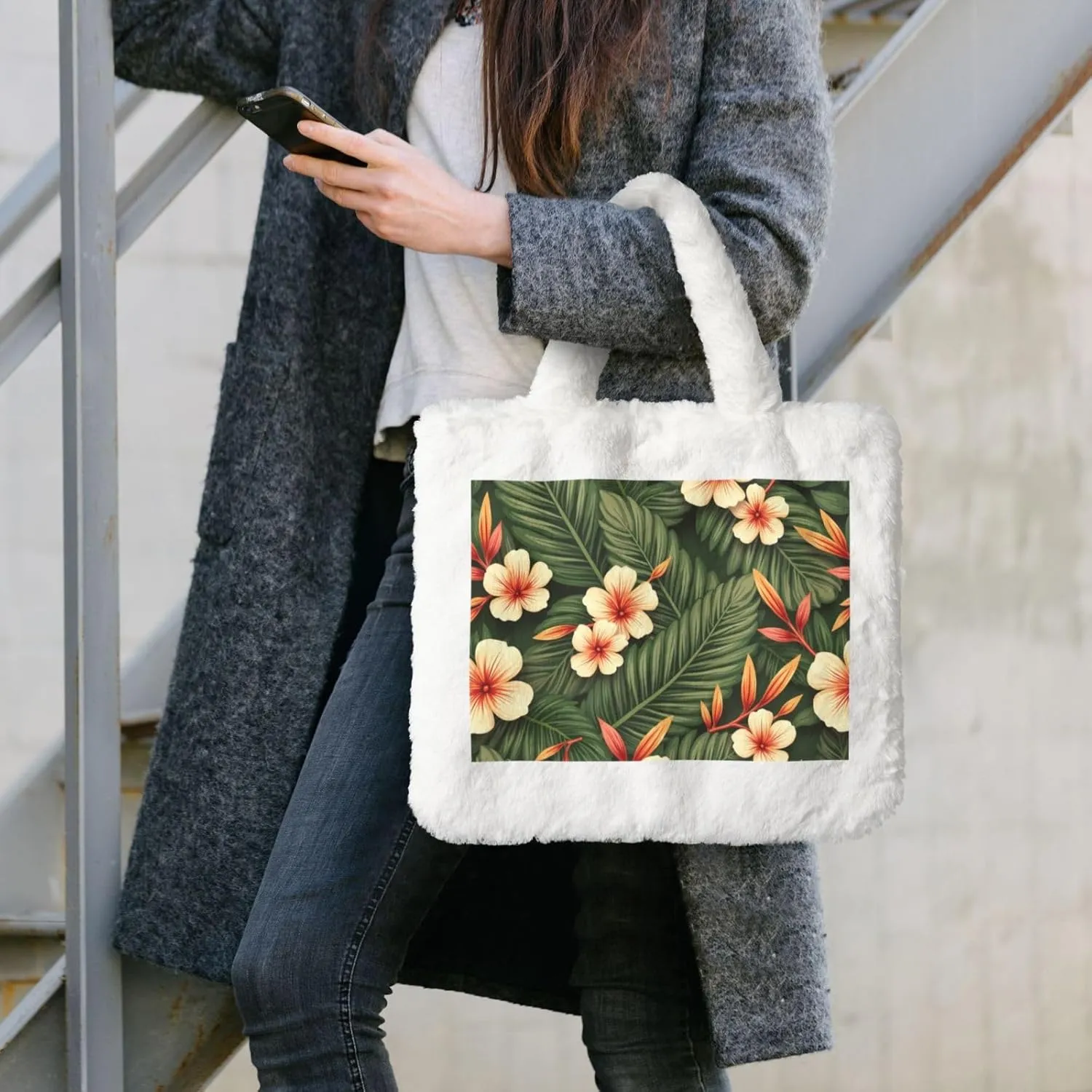 Fluffy Tote Bag for Women, Cute Fuzzy Tote Handbag Faux Fur Bag Furry Purse