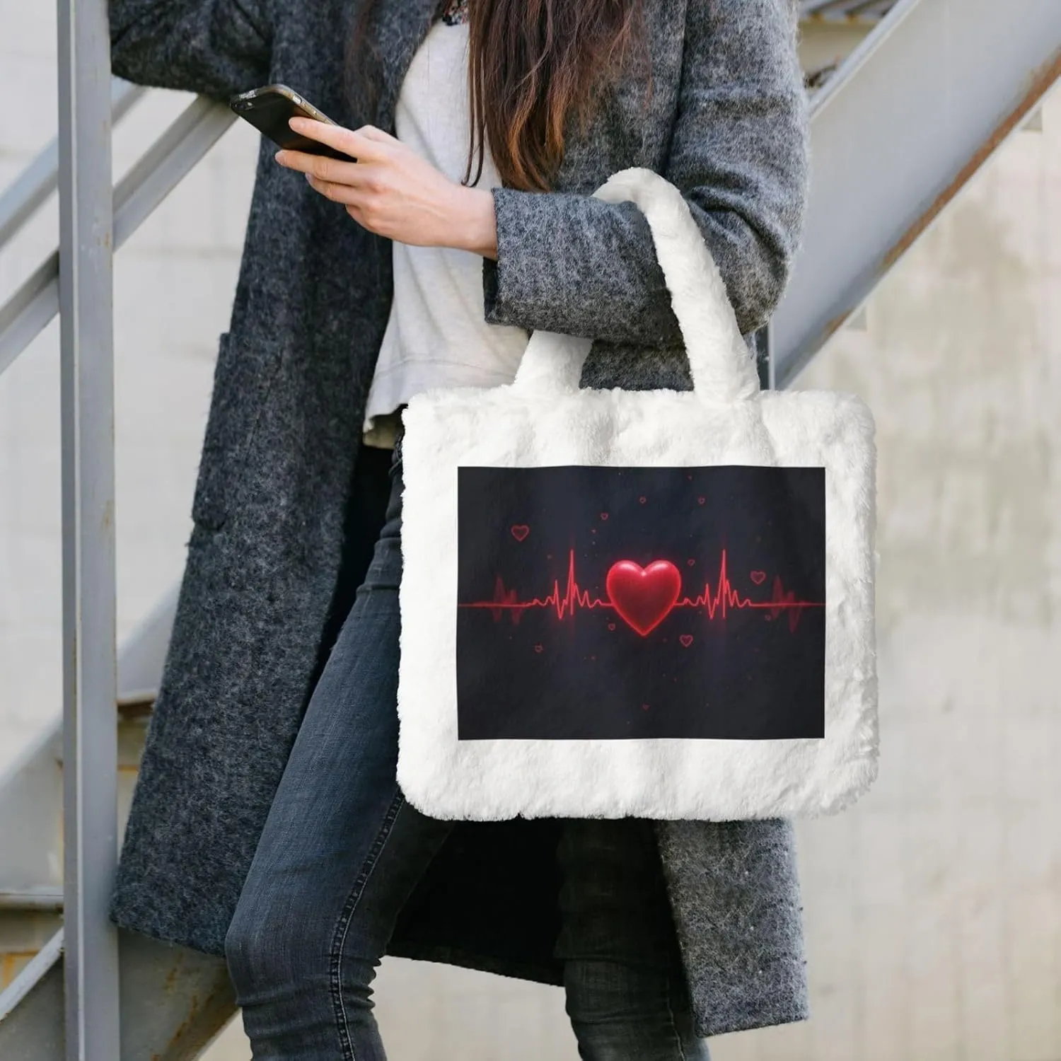 Fluffy Tote Bag for Women, Cute Fuzzy Tote Handbag Faux Fur Bag Furry Purse