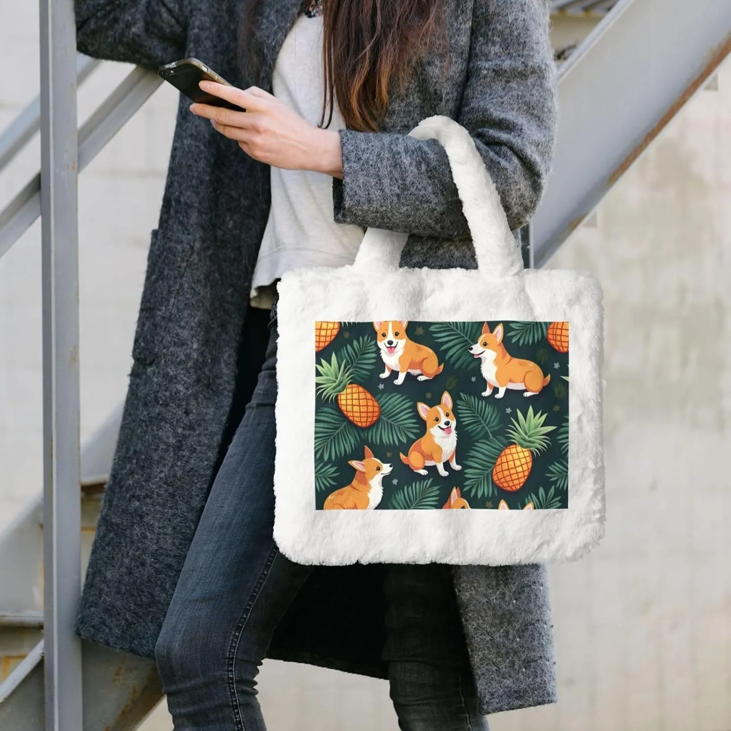 Fluffy Tote Bag for Women, Cute Fuzzy Tote Handbag Faux Fur Bag Furry Purse