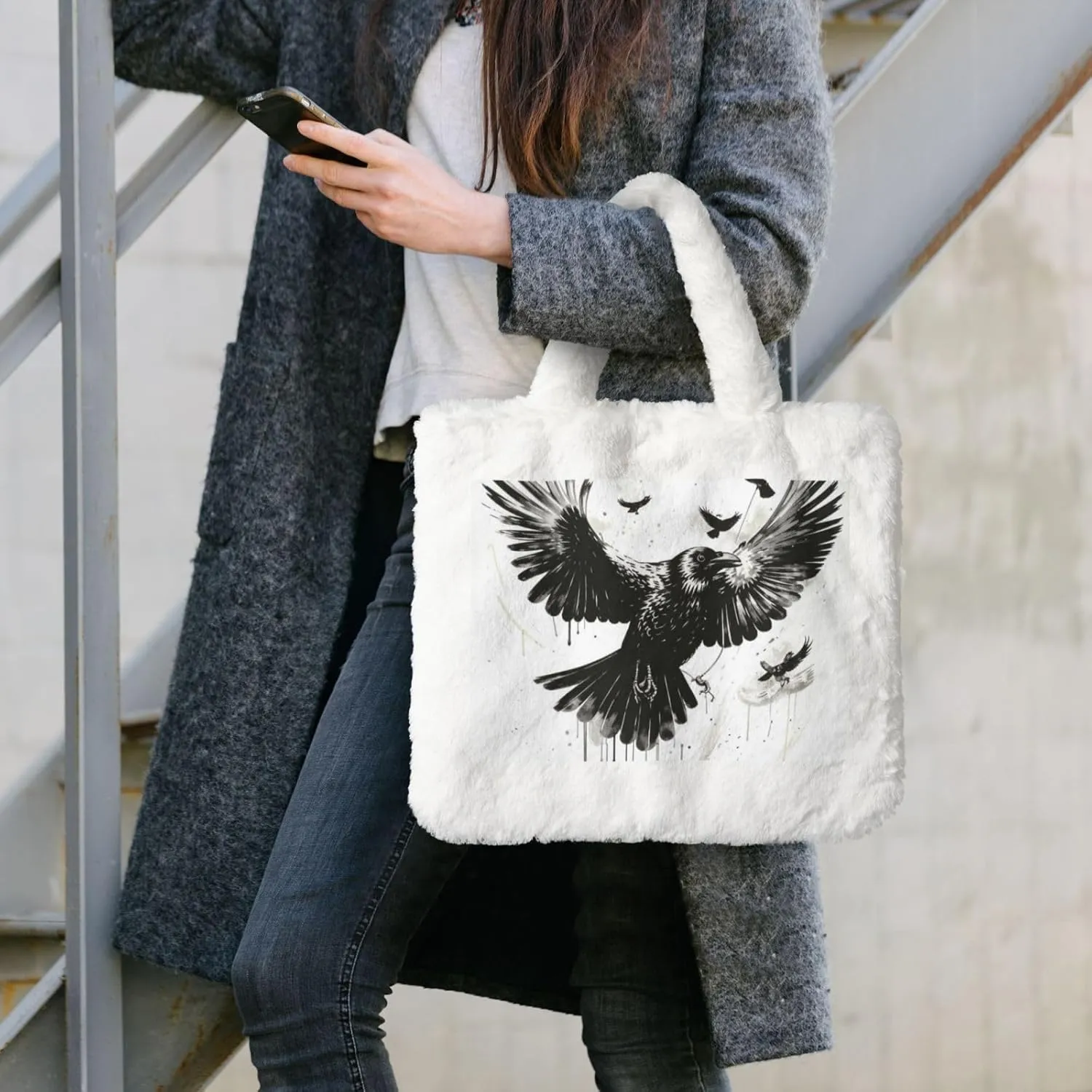 Fluffy Tote Bag for Women Plush Shoulder Purses Ladies Faux Fur Bag Top Handle Satchel Handbag Fall Winter