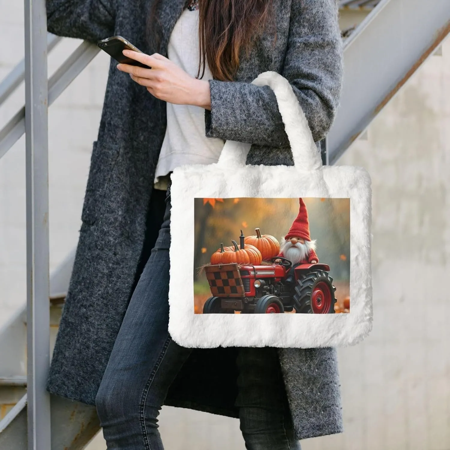 Fluffy Tote Bag for Women Plush Shoulder Purses Ladies Faux Fur Bag Top Handle Satchel Handbag Fall Winter