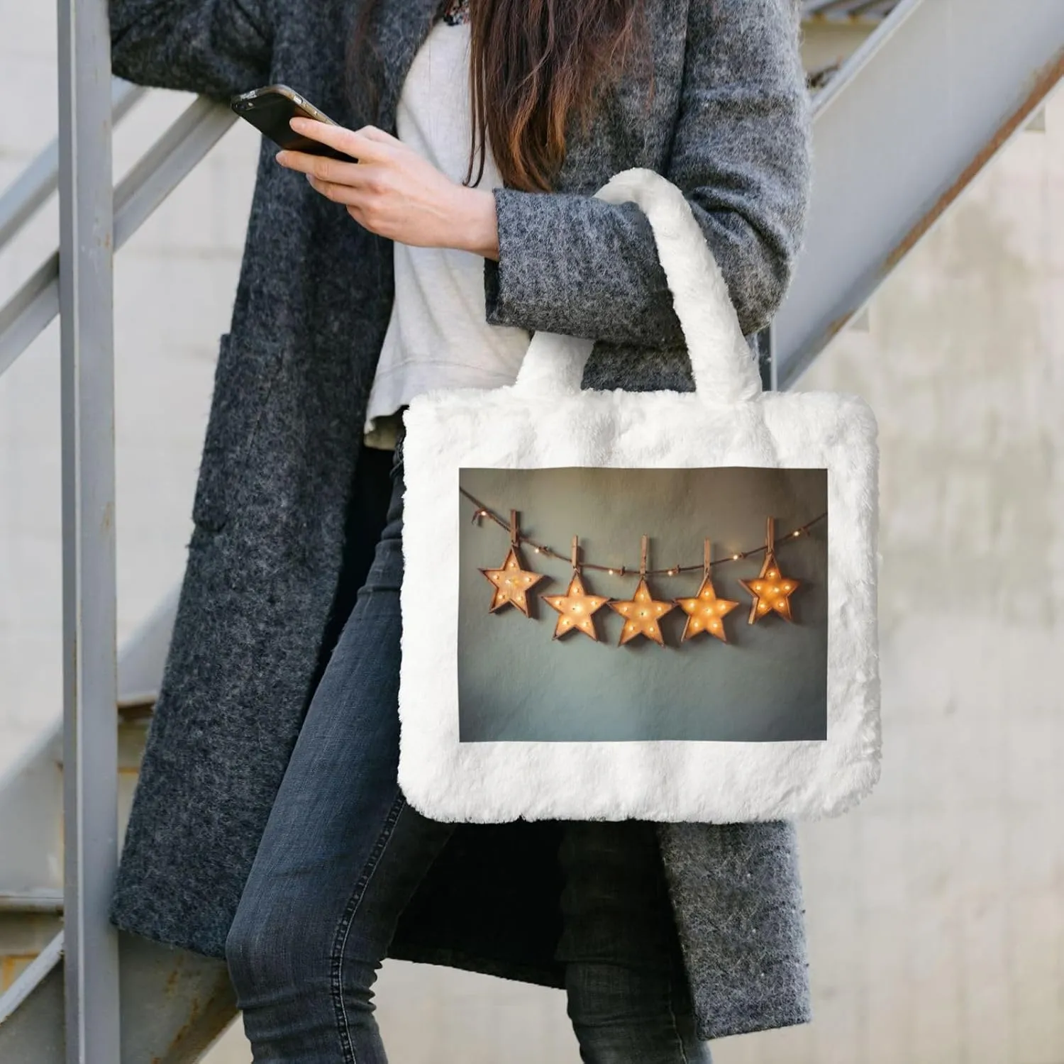 Fluffy Tote Bag for Women Plush Shoulder Purses Ladies Faux Fur Bag Top Handle Satchel Handbag Fall Winter