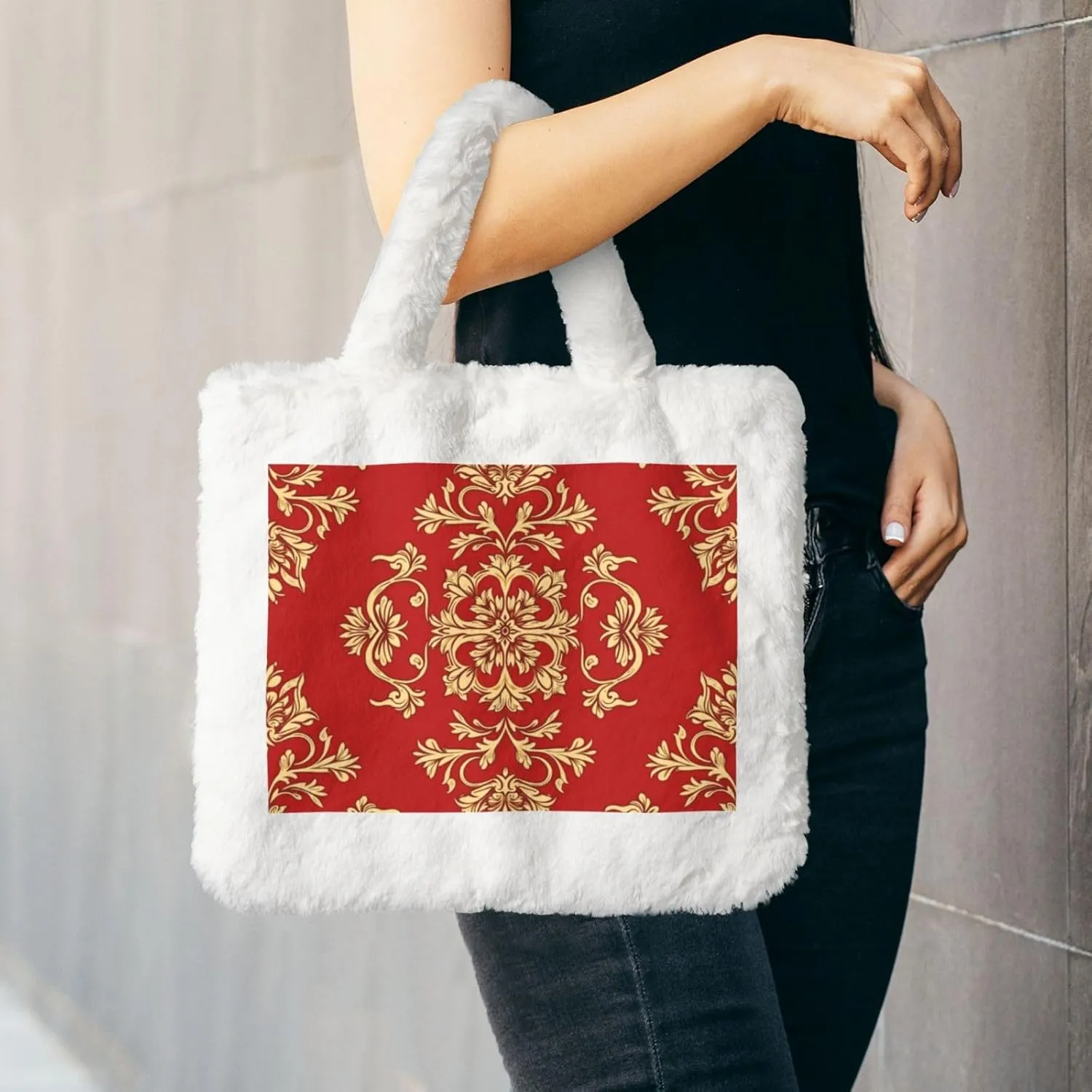 Fluffy Tote Bag Ladies Shoulder Bag Women Furry Tote Bag Plush Handbag Women Cute Bag for Women
