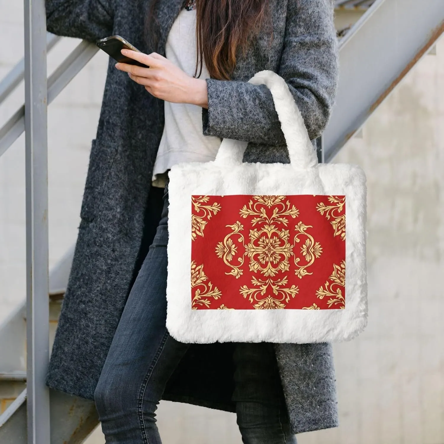 Fluffy Tote Bag Ladies Shoulder Bag Women Furry Tote Bag Plush Handbag Women Cute Bag for Women