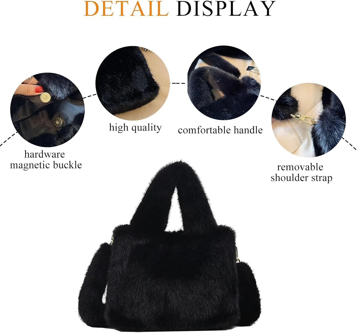 Fluffy Tote Bag Mini Faux Fur Purses for Women Winter Fuzzy Tote Soft Furry Crossbody Handbag Plush Bags