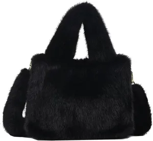 Fluffy Tote Bag Mini Faux Fur Purses for Women Winter Fuzzy Tote Soft Furry Crossbody Handbag Plush Bags