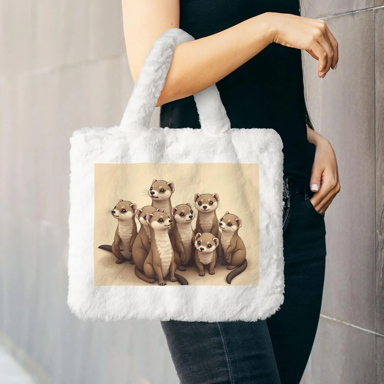 Fluffy Tote Bag, Winter Furry Purse for Women Faux Fur Bag Plush Purse Fuzzy Shoulder Handbag