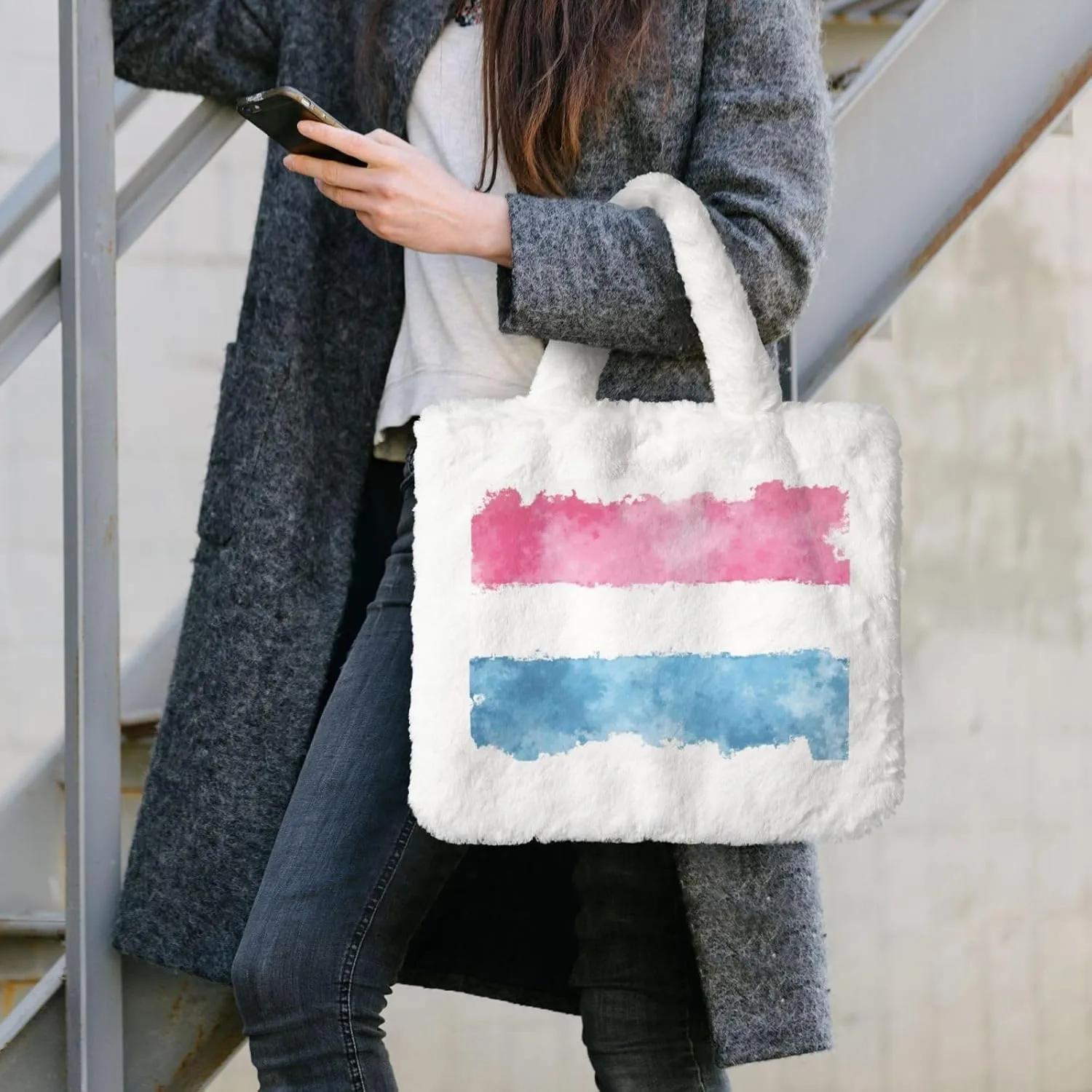 Fluffy Tote Bag, Winter Furry Purse for Women Faux Fur Bag Plush Purse Fuzzy Shoulder Handbag