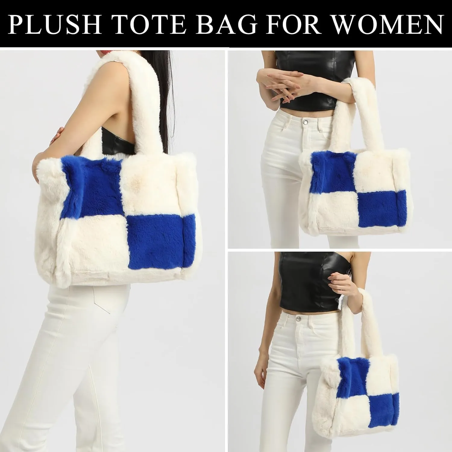 Fluffy Tote Bags Winter Furry Purse for Women Y2K Faux Fur Bag Fuzzy Shoulder Handbag