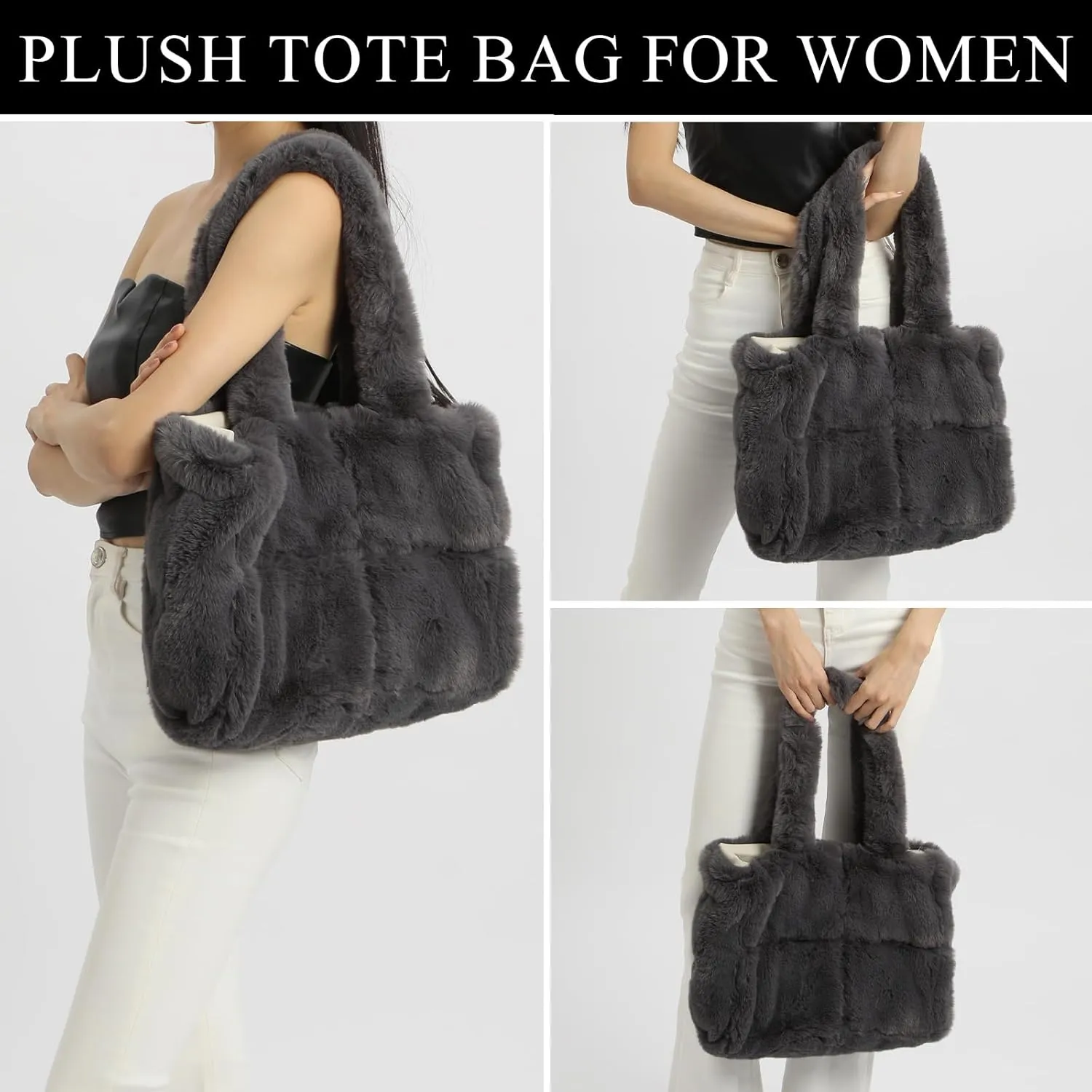 Fluffy Tote Bags Winter Furry Purse for Women Y2K Faux Fur Bag Fuzzy Shoulder Handbag
