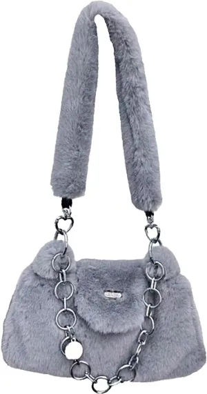 Fluffy Underarm Bag Soft Cloud Bag Cute Furry Purse Handbags with Chain Fluffy Fuzzy Shoulder Bag for Women Girls