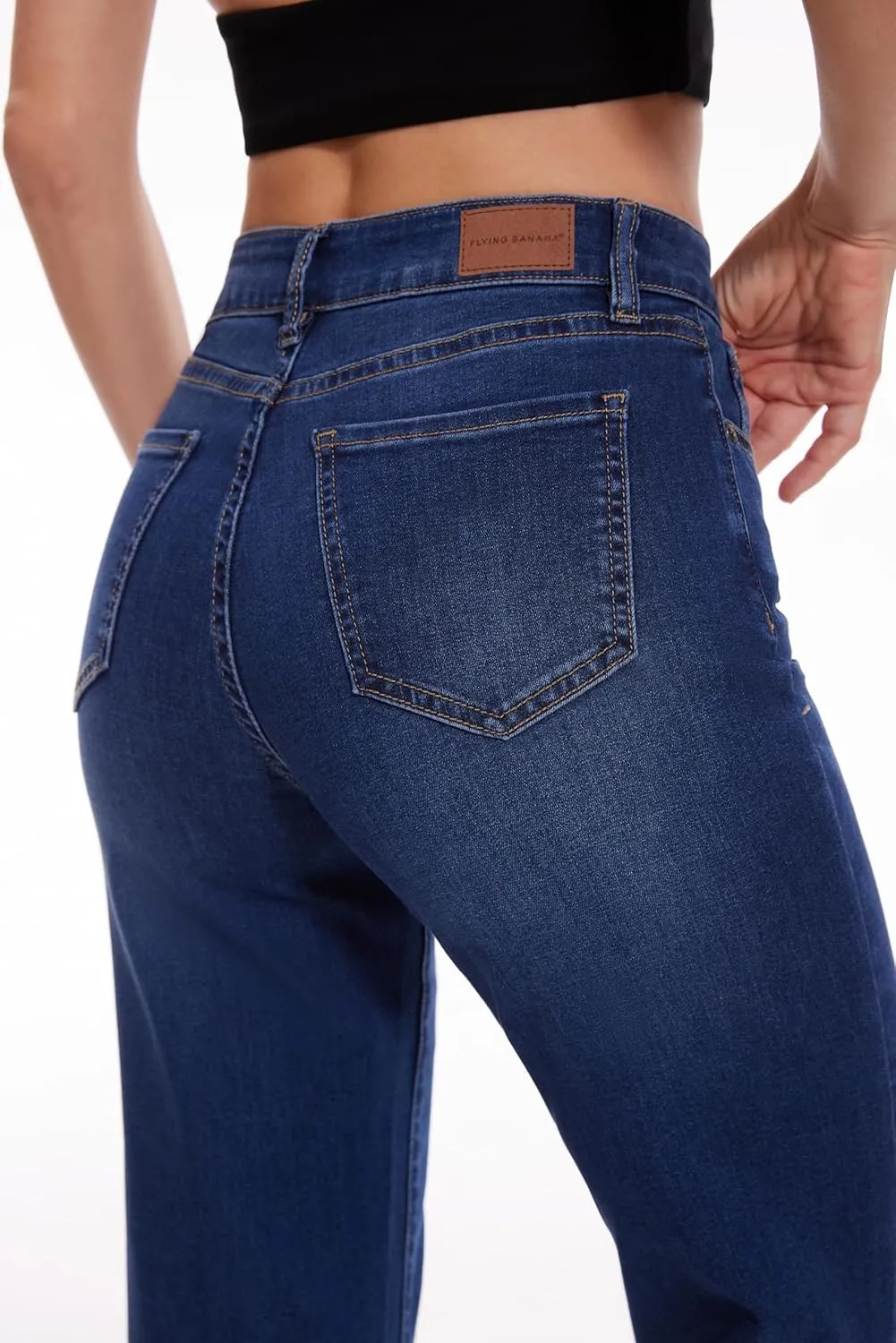 FLYING BANANA Women's Flare High Waisted Bell Bottom Wide Leg Baggy Stretch Denim Jeans