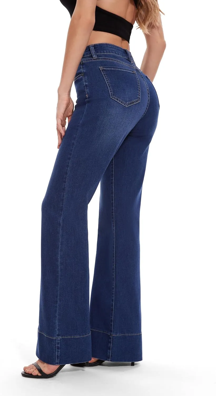 FLYING BANANA Women's Flare High Waisted Bell Bottom Wide Leg Baggy Stretch Denim Jeans