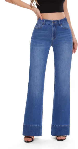 FLYING BANANA Women's Flare High Waisted Bell Bottom Wide Leg Baggy Stretch Denim Jeans