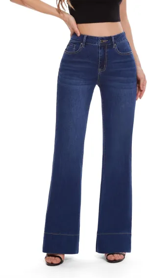 FLYING BANANA Women's Flare High Waisted Bell Bottom Wide Leg Baggy Stretch Denim Jeans