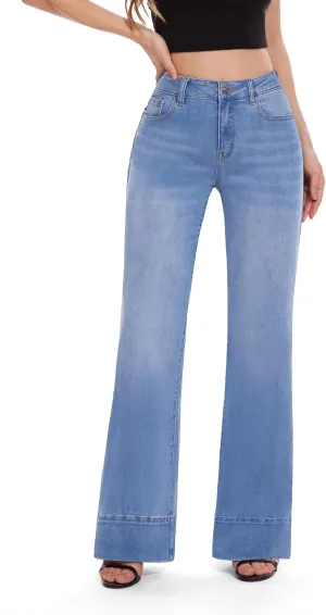 FLYING BANANA Women's Flare High Waisted Bell Bottom Wide Leg Baggy Stretch Denim Jeans