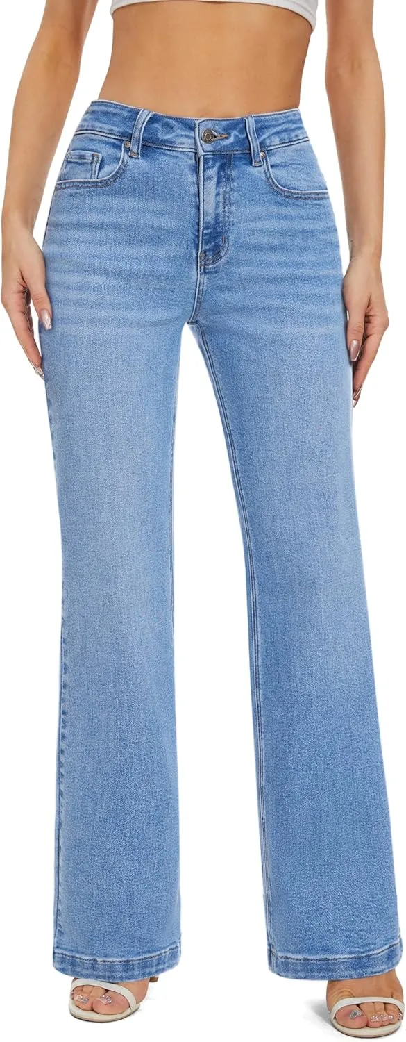 FLYING BANANA Women's High Waisted Wide Leg Baggy Stretch Denim Jeans