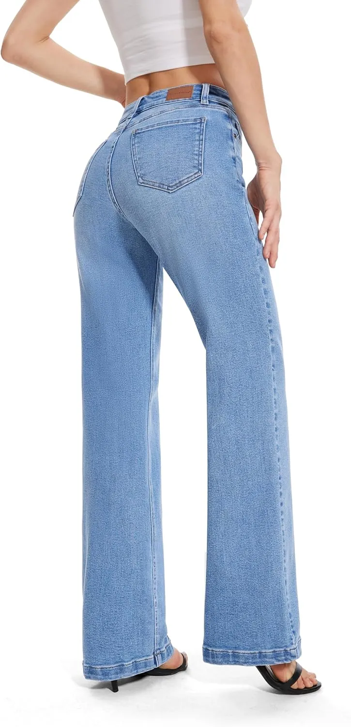 FLYING BANANA Women's High Waisted Wide Leg Baggy Stretch Denim Jeans