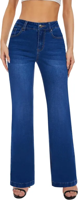 FLYING BANANA Women's High Waisted Wide Leg Baggy Stretch Denim Jeans
