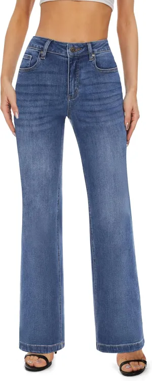 FLYING BANANA Women's High Waisted Wide Leg Baggy Stretch Denim Jeans