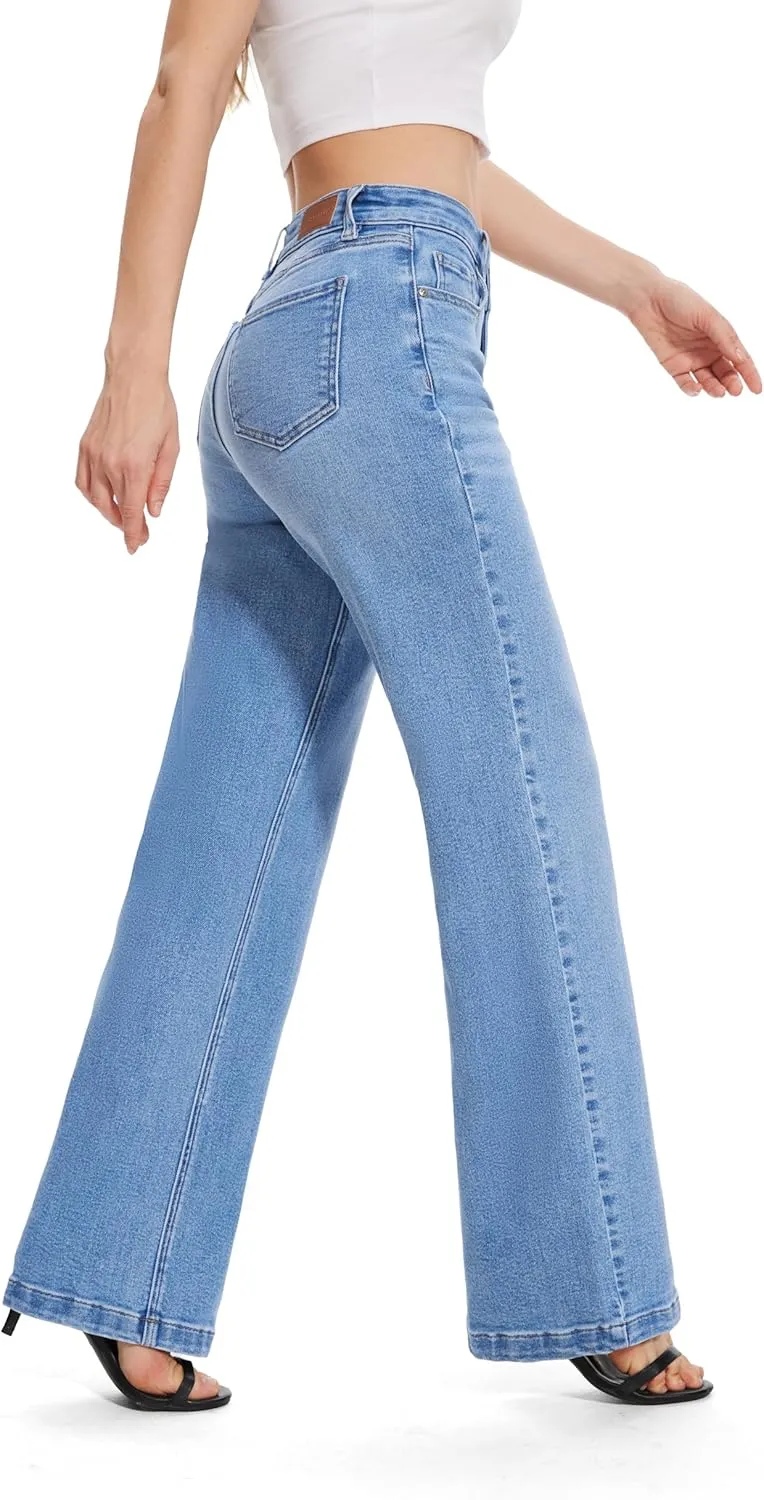 FLYING BANANA Women's High Waisted Wide Leg Baggy Stretch Denim Jeans