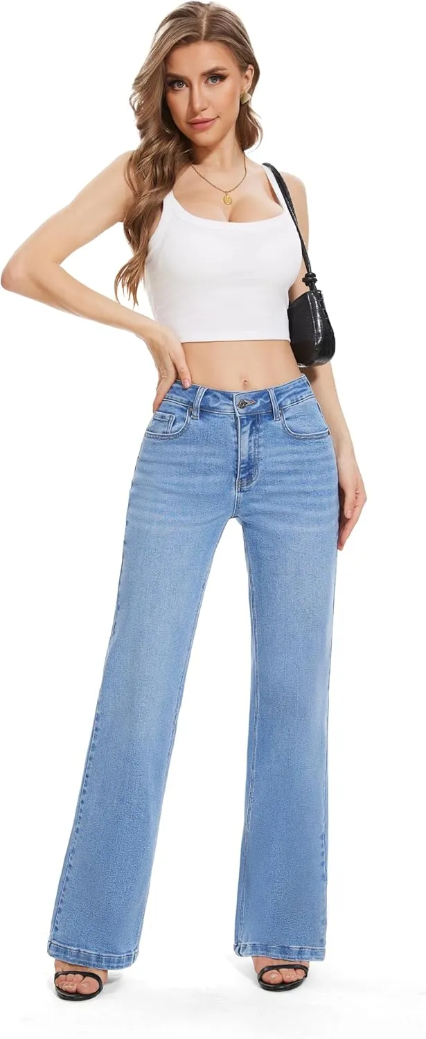 FLYING BANANA Women's High Waisted Wide Leg Baggy Stretch Denim Jeans
