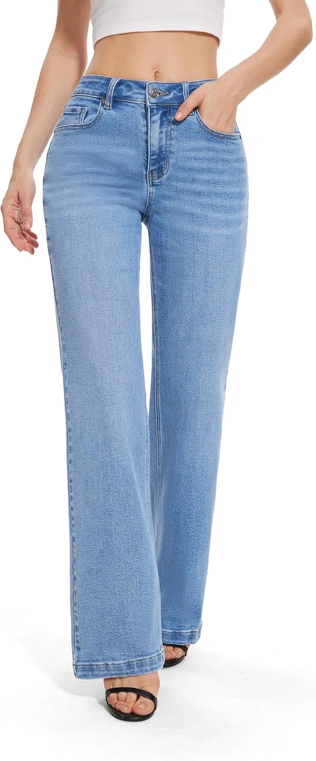 FLYING BANANA Women's High Waisted Wide Leg Baggy Stretch Denim Jeans