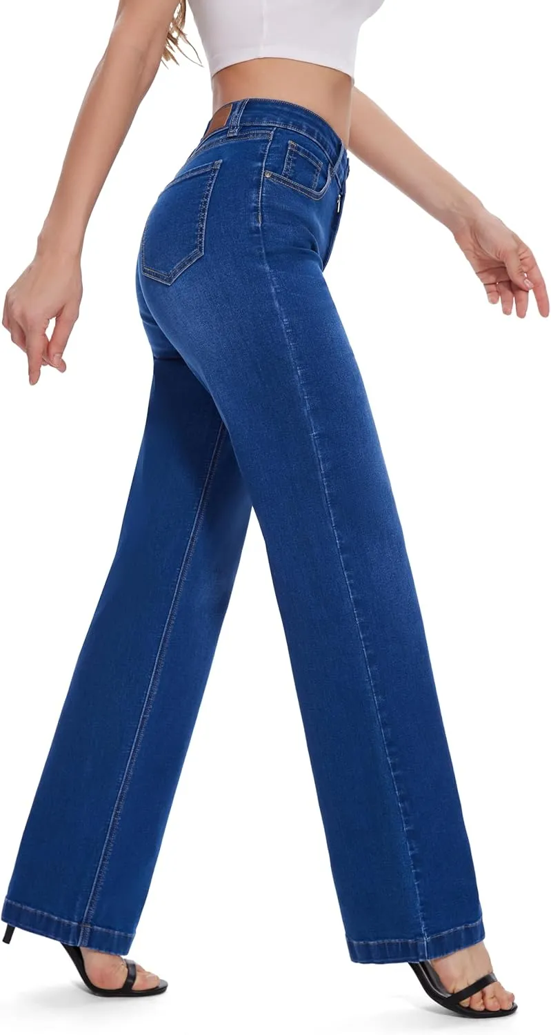 FLYING BANANA Women's High Waisted Wide Leg Baggy Stretch Denim Jeans