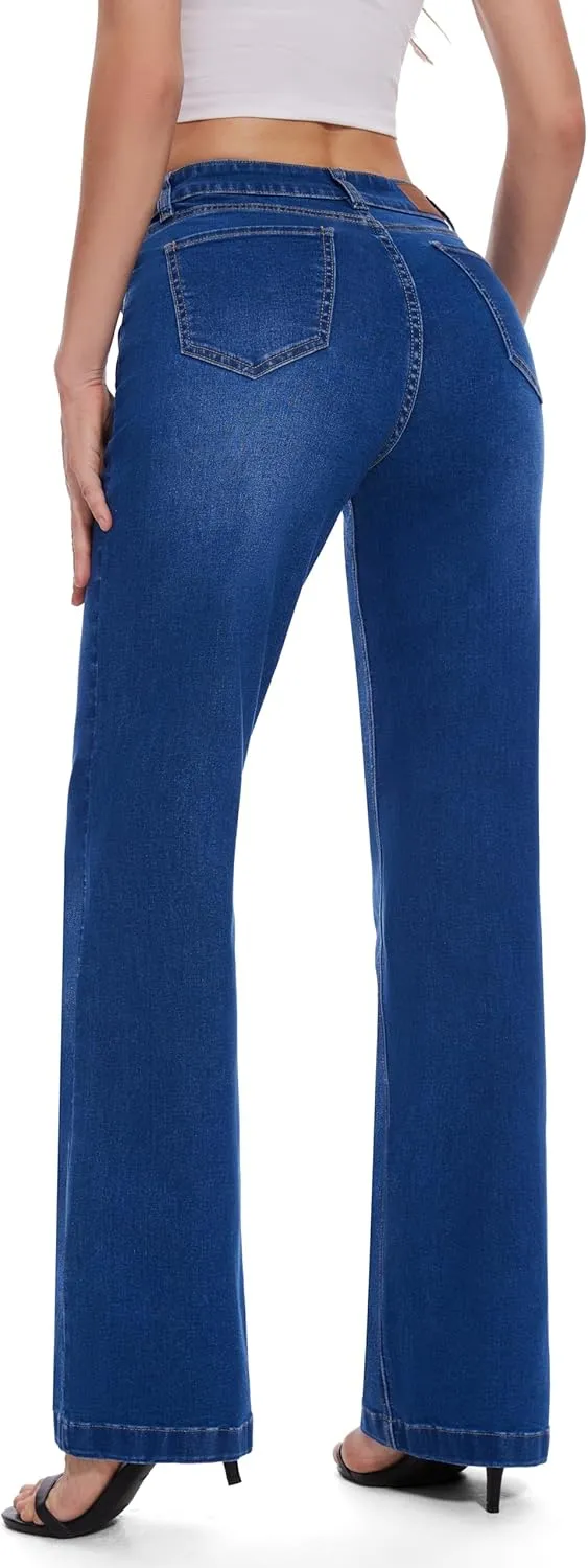 FLYING BANANA Women's High Waisted Wide Leg Baggy Stretch Denim Jeans