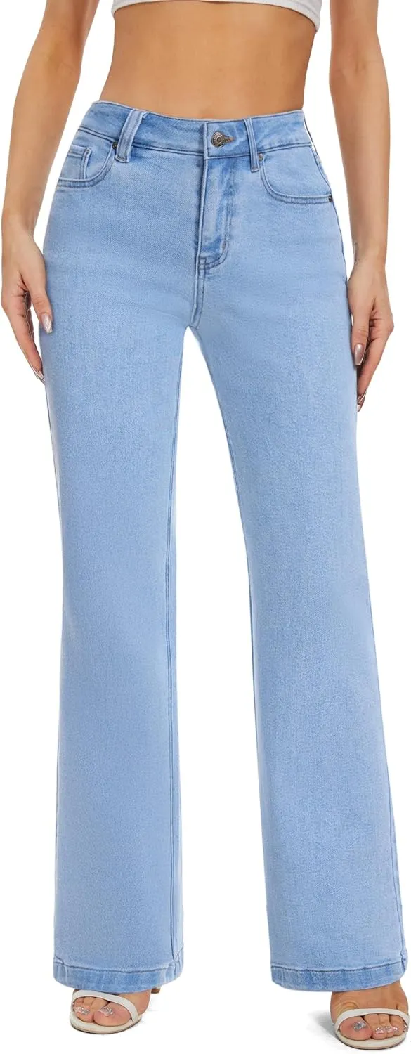 FLYING BANANA Women's High Waisted Wide Leg Baggy Stretch Denim Jeans