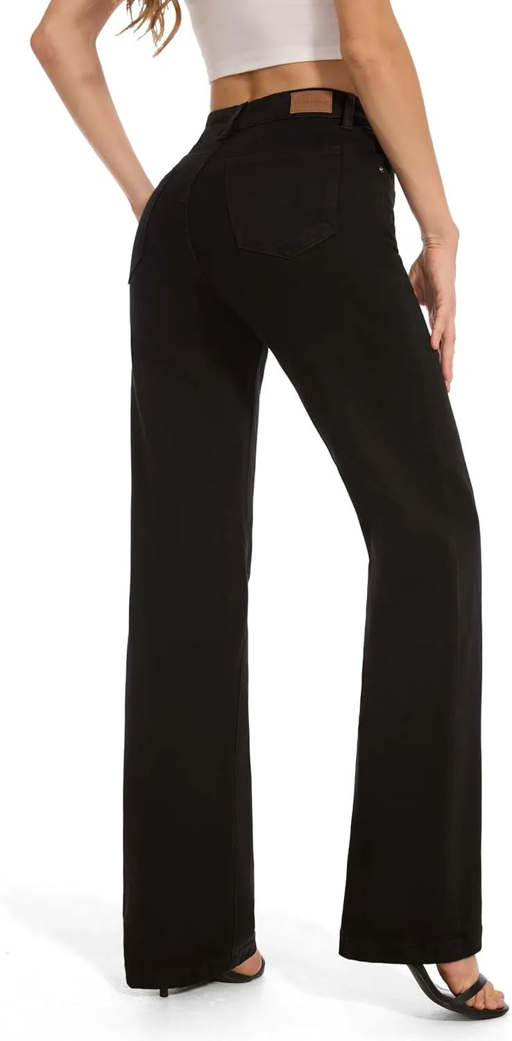 FLYING BANANA Women's High Waisted Wide Leg Baggy Stretch Denim Jeans