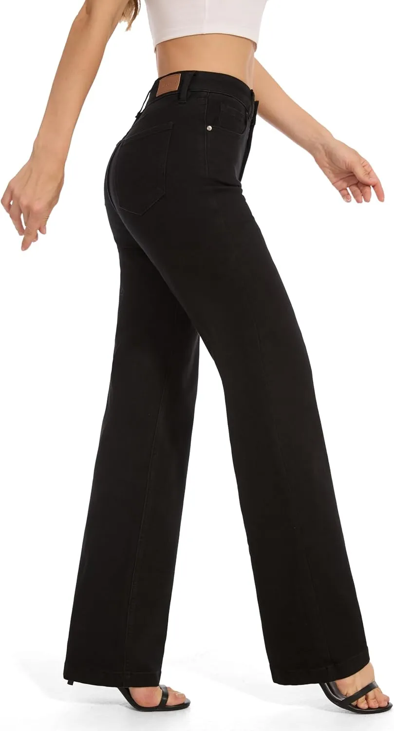 FLYING BANANA Women's High Waisted Wide Leg Baggy Stretch Denim Jeans