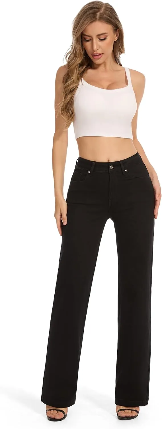 FLYING BANANA Women's High Waisted Wide Leg Baggy Stretch Denim Jeans