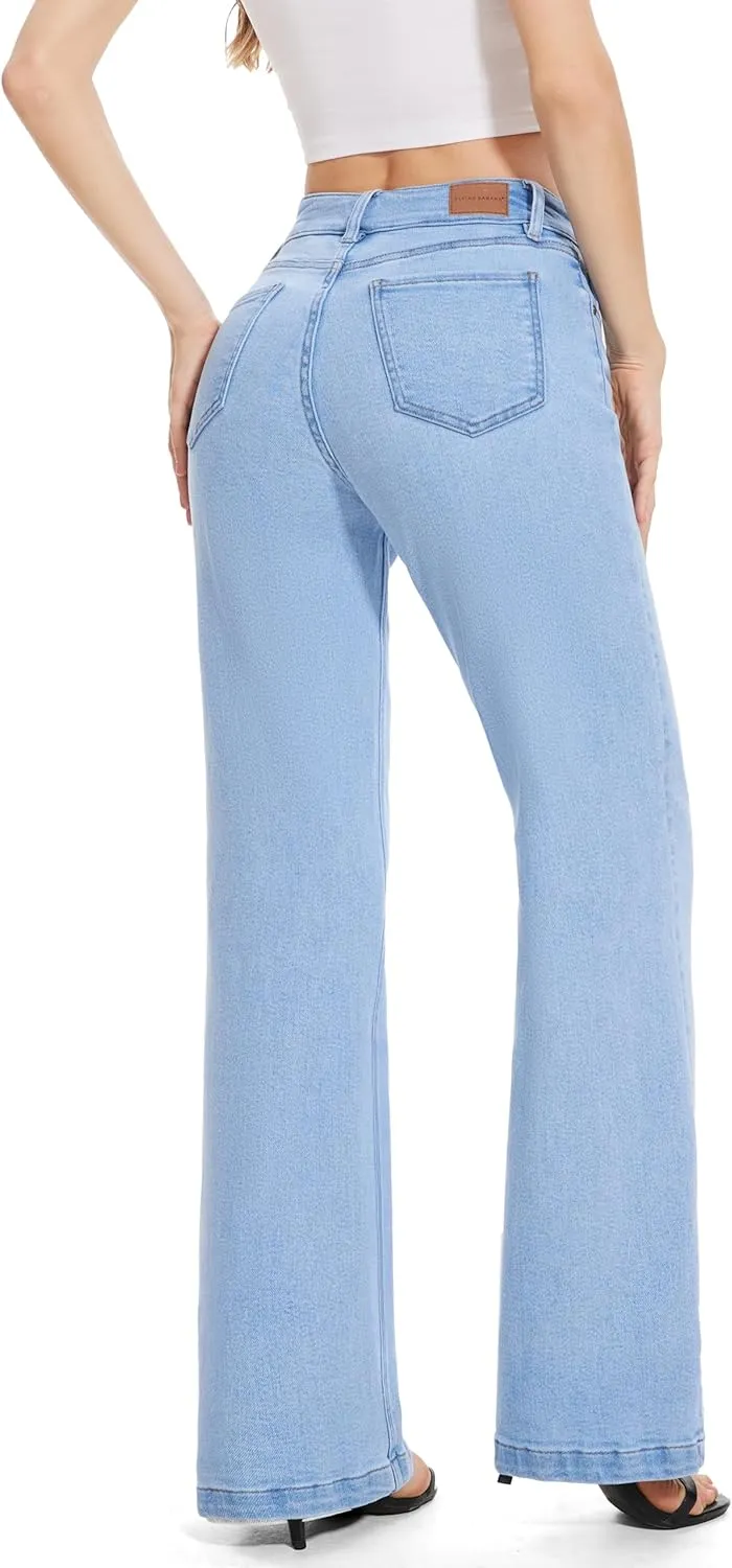 FLYING BANANA Women's High Waisted Wide Leg Baggy Stretch Denim Jeans